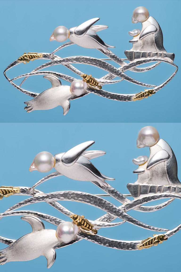 金銀寄せものブローチ「LIFE!」